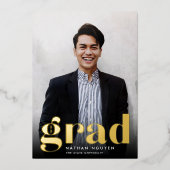 ホイルグラード |縦方向の写真の卒業 箔招待状 (正面)