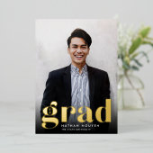 ホイルグラード |縦方向の写真の卒業 箔招待状 (立ち正面)