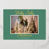 ホイルグリーンホリーすてきクリスマスフォトと手紙 箔シーズンカード (正面)