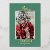 ホイルグリーンホリーすてきメリークリスマスワンフォト 箔シーズンカード (正面)