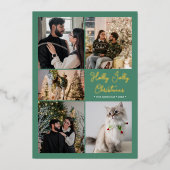ホイルグリーンホリークリスマスすてきの5枚の写真 箔シーズンカード (正面)