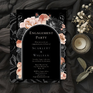 ホイルゴシックヴィンテージブラックアーチ婚約パーティ 箔招待状