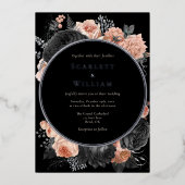 ホイルゴシックヴィンテージブラックダーク赤面結婚ズ 箔招待状 (正面)