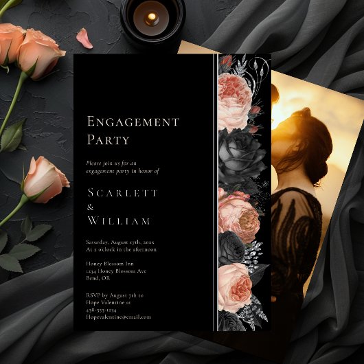 ホイルゴシックヴィンテージブラックフォト婚約パーティ 箔招待状