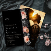 ホイルゴシックヴィンテージブラックモノグラム結婚フォト 箔招待状