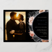 ホイルゴシックヴィンテージブラック横型結婚写真 箔招待状 (正面)