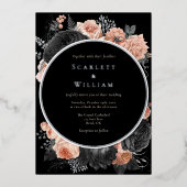 ホイルゴシックヴィンテージブラック赤面フォト結婚ズ 箔招待状 (正面)