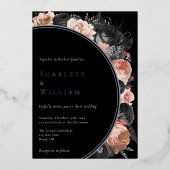 ホイルゴシックヴィンテージブラック赤面フォト結婚ズ 箔招待状 (正面)