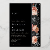 ホイルゴシックヴィンテージブラック赤面モノグラム結婚ズ 箔招待状 (正面)