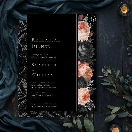 ホイルゴシックヴィンテージブラック赤面結婚のリハーサル 箔招待状