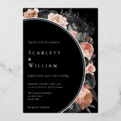 ホイルゴシックヴィンテージブラック赤面結婚ズ 箔招待状 (正面)