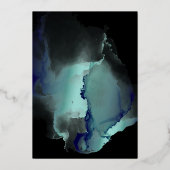 ホイルジェードとネイビーブルーモダン流体インク 箔招待状 (裏面)