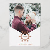 ホイルジョイスノーフレークオーバーレイホリディフォトカード 箔招待状 (正面)