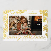 ホイルスクリプトメリークリスマスの葉のフォトカード 箔シーズンカード (正面)