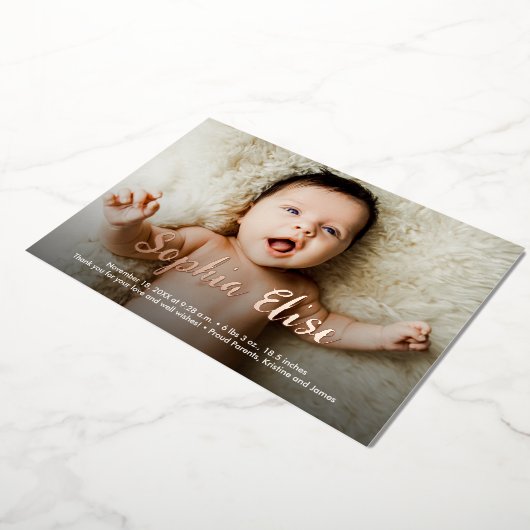 ホイルスクリプト名2写真誕生のお知らせ 箔シーズンカード (回転した状態)