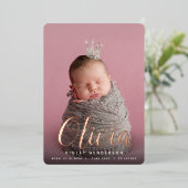 ホイルスクリプト名Vertical Photo Birth Announcement 箔招待状 (立ち正面)