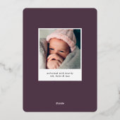 ホイルスクリプト名Vertical Photo Birth Announcement 箔招待状 (裏面)