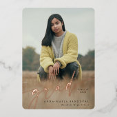 ホイルスクリプト2枚の写真卒業のお知らせ 箔招待状 (正面)