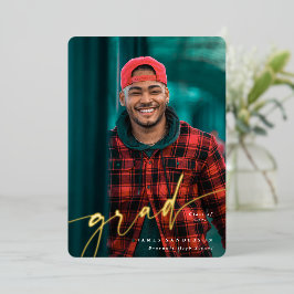 ホイルスクリプト2枚の写真卒業のお知らせ 箔招待状