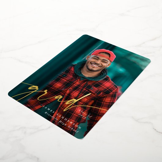 ホイルスクリプト2枚の写真卒業のお知らせ 箔招待状 (回転した状態)