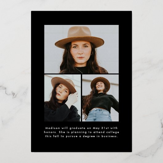 ホイルスクリプト4写真卒業のお知らせ 箔招待状 (裏面)