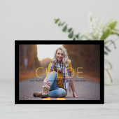 ホイルスタイリッシュブラックミニマル卒業発表 箔招待状 (立ち正面)