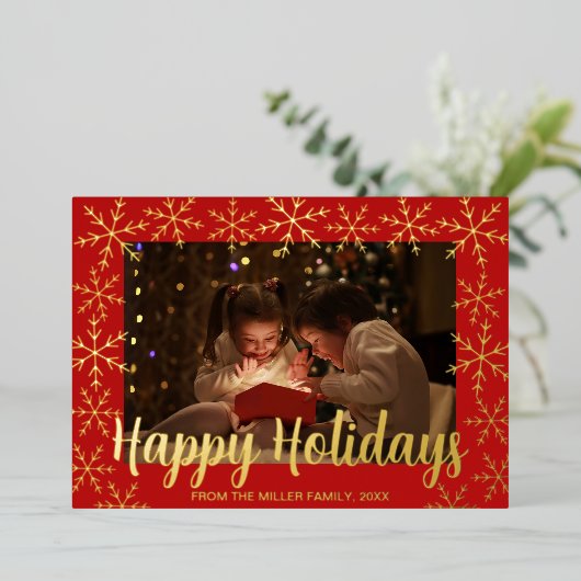 ホイルスノーフレーク幸せな休日フォトカード 箔シーズンカード (立ち正面)