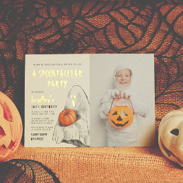 ホイルスポオクタキュラハロウィーン幽霊フォト誕生日 箔招待状