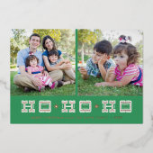 ホイルタイポグラフィホホホホホホホリデーカード – 緑 箔招待状 (正面)