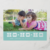 ホイルタイポグラフィホホホホホホホリデーカード – 青 箔招待状 (正面)