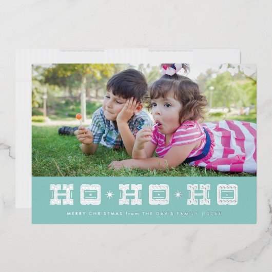 ホイルタイポグラフィホホホホホホホリデーカード – 青 箔招待状 (封筒)