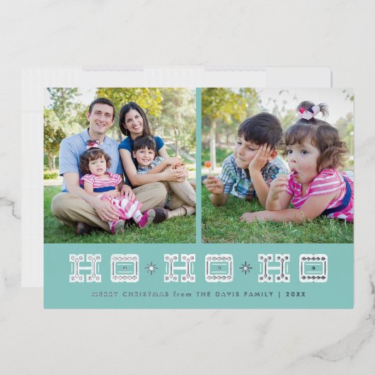 ホイルタイポグラフィホホホホホホホリデーカード – 青 箔招待状 (封筒)