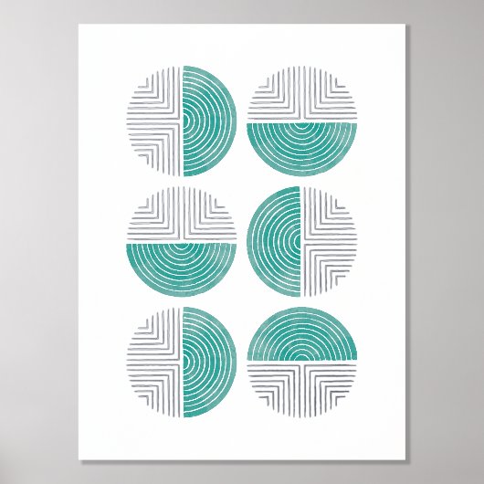 ホイルターコイズサークル幾何学的アートプリントポスター 箔ポスター (正面)