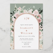 ホイルダスティーバラ金ゴールドアーチセージ結婚モノグラム 箔招待状 (正面)