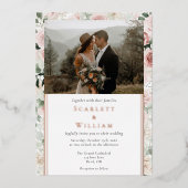 ホイルダスティーバラ金ゴールドクラシックヴィンテージ結婚写真 箔招待状 (正面)