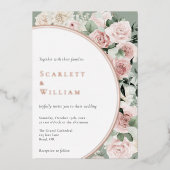 ホイルダスティーバラ金ゴールドセージヴィンテージ結婚フローラ 箔招待状 (正面)