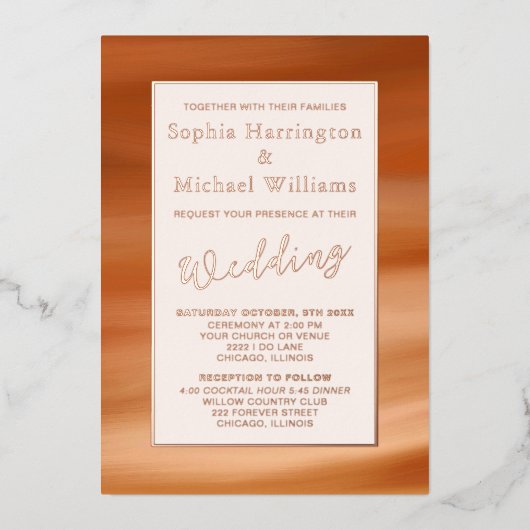 ホイルテラコッタボホ編集可能テンプレート秋 箔招待状 (正面)