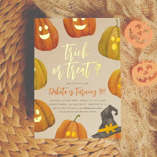 ホイルトリックまたはトリートハロウィーン誕生日パーティー 箔招待状