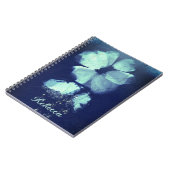 ホイルトルコイズフローラネイビーブルースクリプトモノグラム ノートブック (左側)