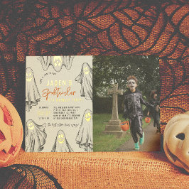 ホイルハロウィンゴーストのすごい誕生日フォト 箔招待状
