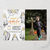 ホイルハロウィーン幽霊たちスプオクタキュラ誕生日写真 箔招待状 (正面)