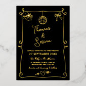 ホイルハンドドローフランスのドお洒落ドー結婚ル 箔シーズンカード (正面)