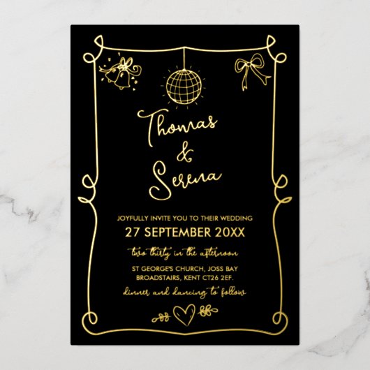 ホイルハンドドローフランスのドお洒落ドー結婚ル 箔シーズンカード (正面)