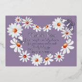 ホイルバタフライと水彩デイジーお礼を聞く 箔招待状 (正面)