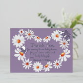 ホイルバタフライと水彩デイジーお礼を聞く 箔招待状 (立ち正面)