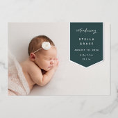 ホイルバナーオーバーレイ |写真の誕生のお知らせ 箔招待状 (正面)