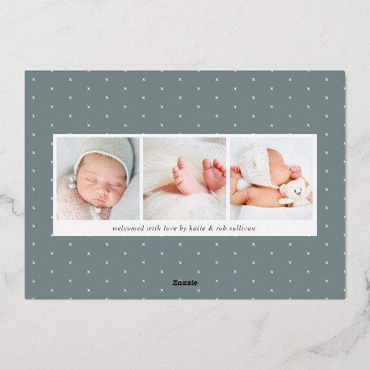 ホイルバナーオーバーレイ |写真の誕生のお知らせ 箔招待状 (裏面)