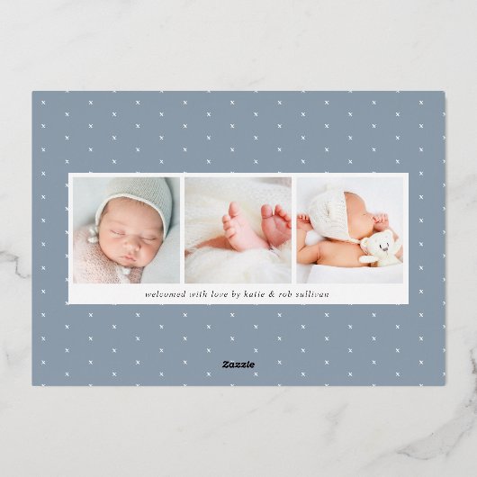 ホイルバナーオーバーレイ |写真の誕生のお知らせ 箔招待状 (裏面)