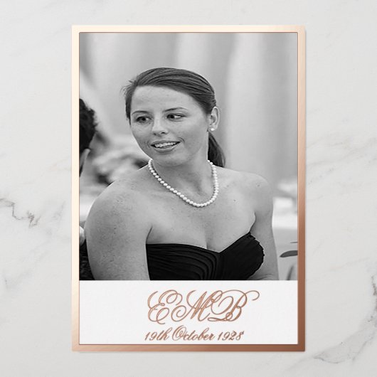 ホイルバラ金ゴールド90番目の誕生日エレガント写真 箔招待状 (正面)