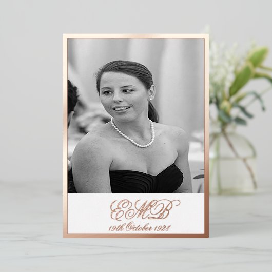 ホイルバラ金ゴールド90番目の誕生日エレガント写真 箔招待状 (立ち正面)